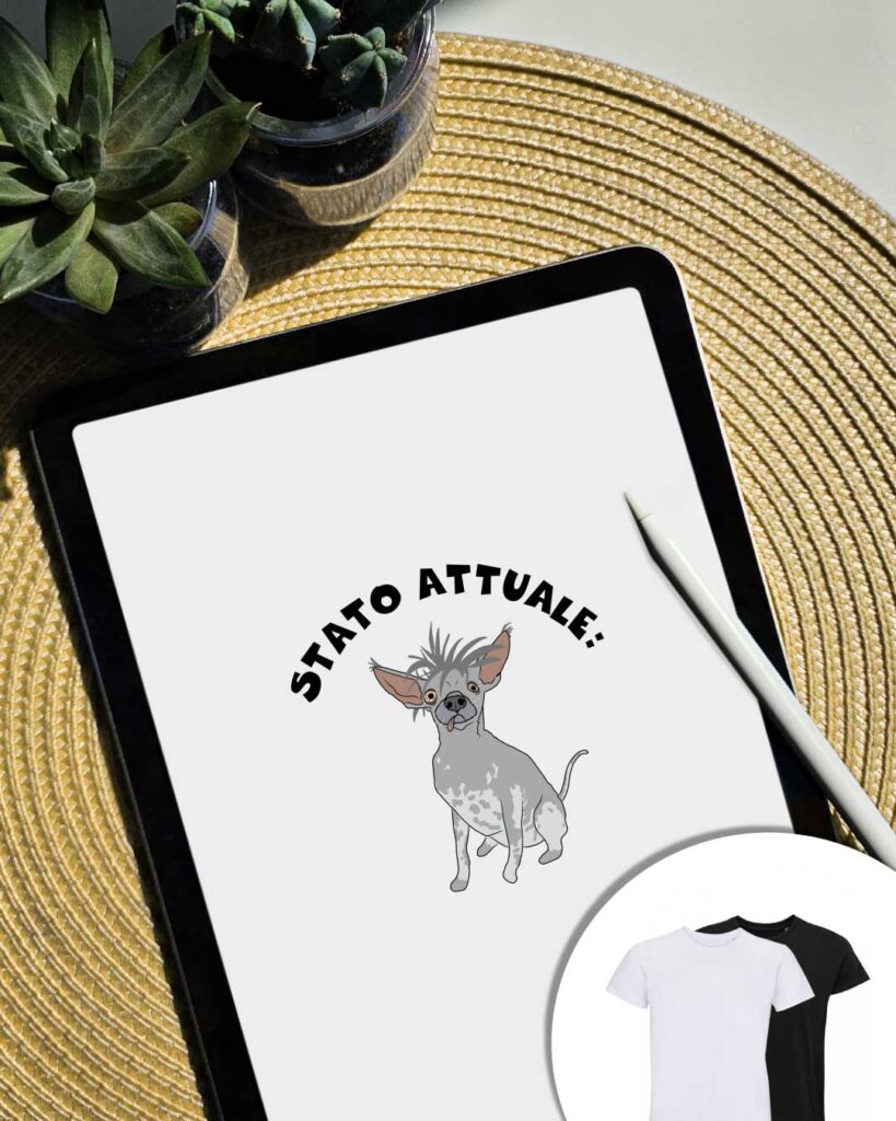 Grafica stato attuale: con un cane spelacchiato ed esaurito