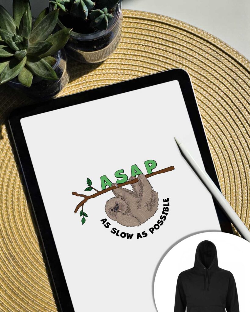 Grafica felpa asap - bradipo appeso a un ramo