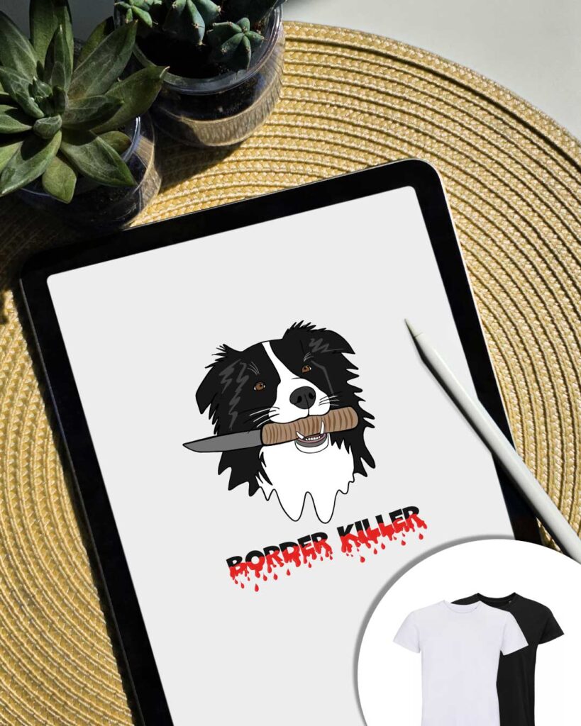 Grafica Border killer - cane con coltello in bocca e scritta sangue