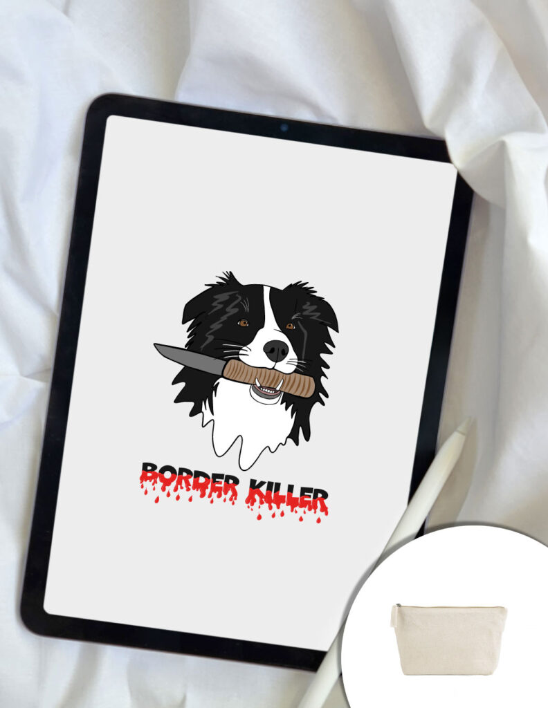 Grafica Border killer - cane con coltello in bocca e scritta sangue