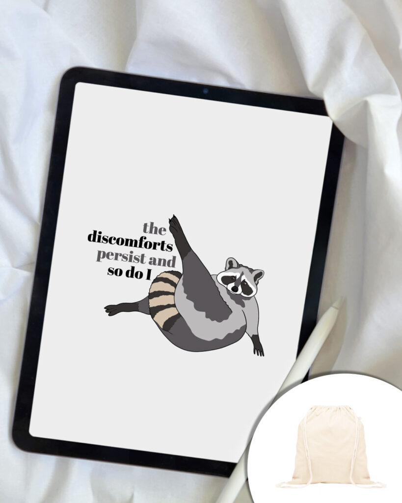 The Discomforts graphics with raccoon