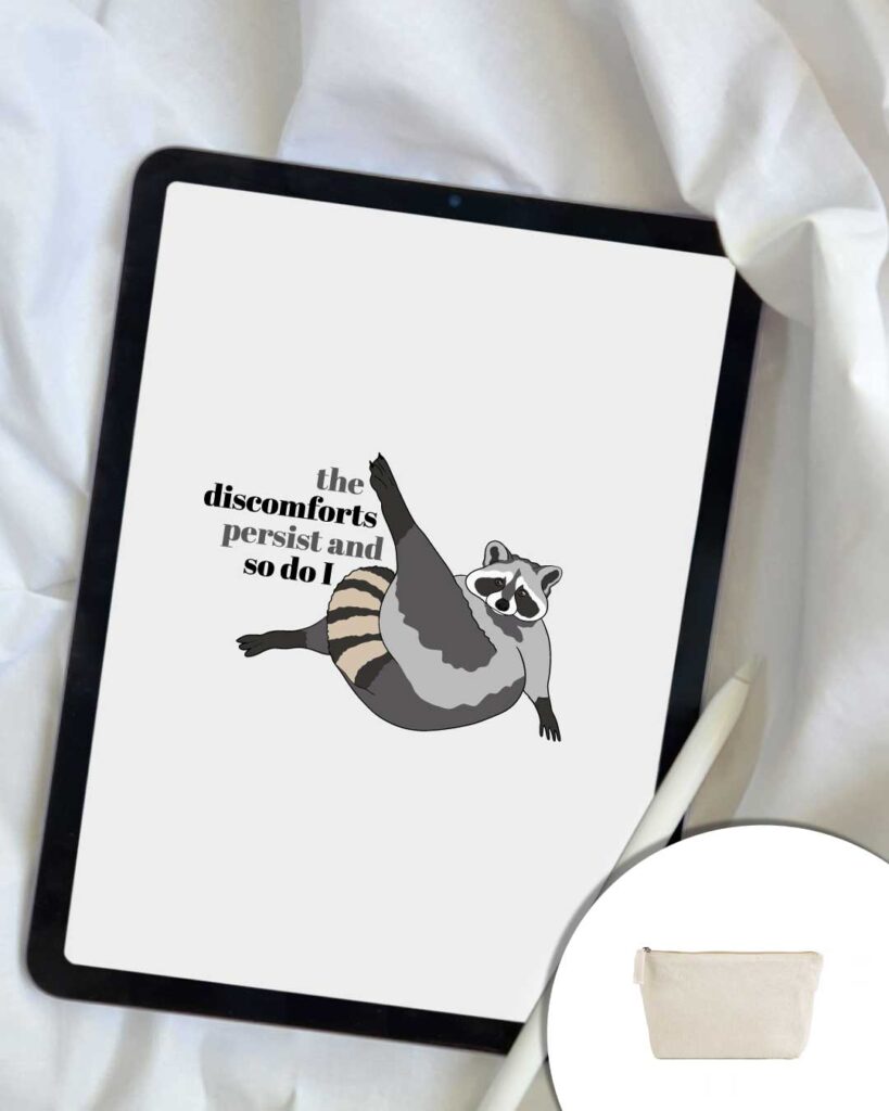 The Discomforts graphics with raccoon