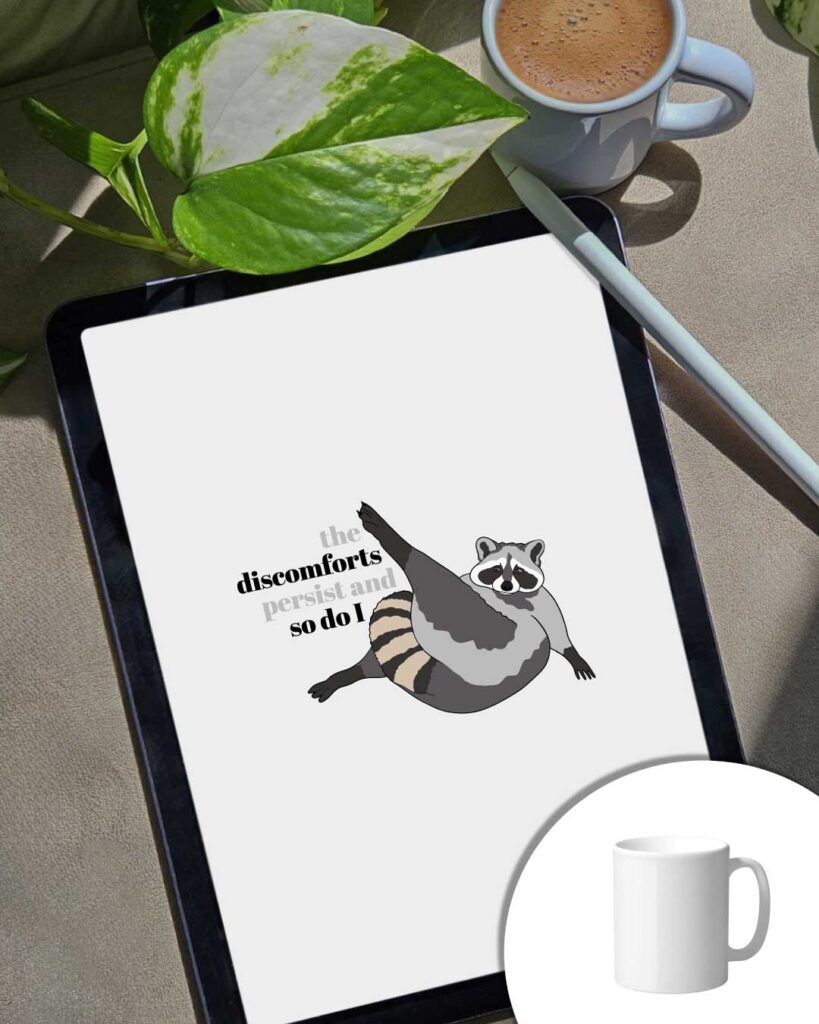 The Discomforts graphics with raccoon