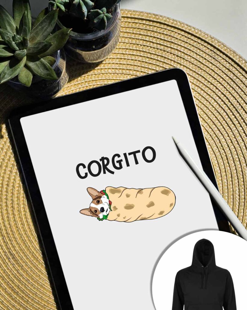 Grafica felpa Corgito: un Corgi in un burrito
