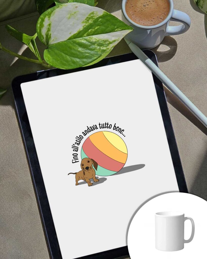 Grafica fino all'asilo tutto bene per tazza con bassotto e palla
