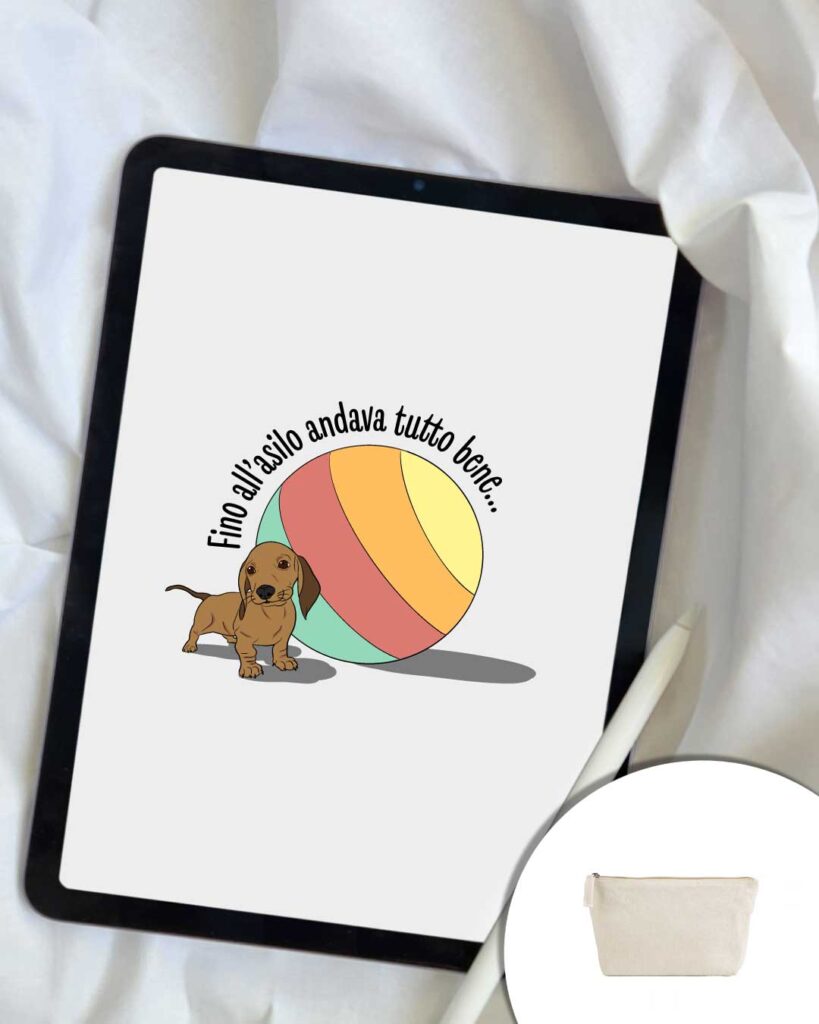 Grafica fino all'asilo andava tuttto bene - cane bassotto con palla colorata