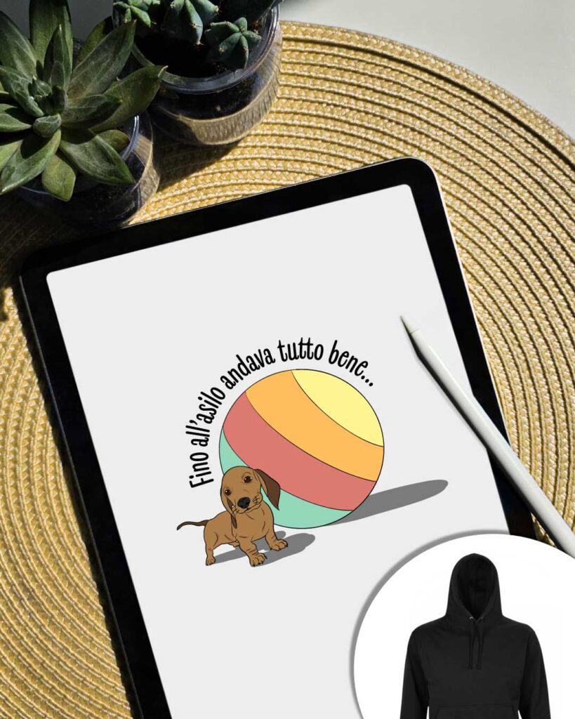 Grafica fino all'asilo andava tuttto bene - cane bassotto con palla colorata