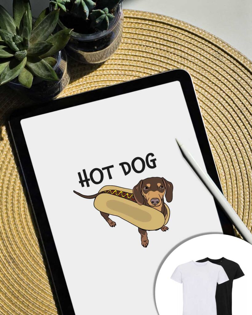 Grafica Hot dog - cane bassotto dentro panino hot dog