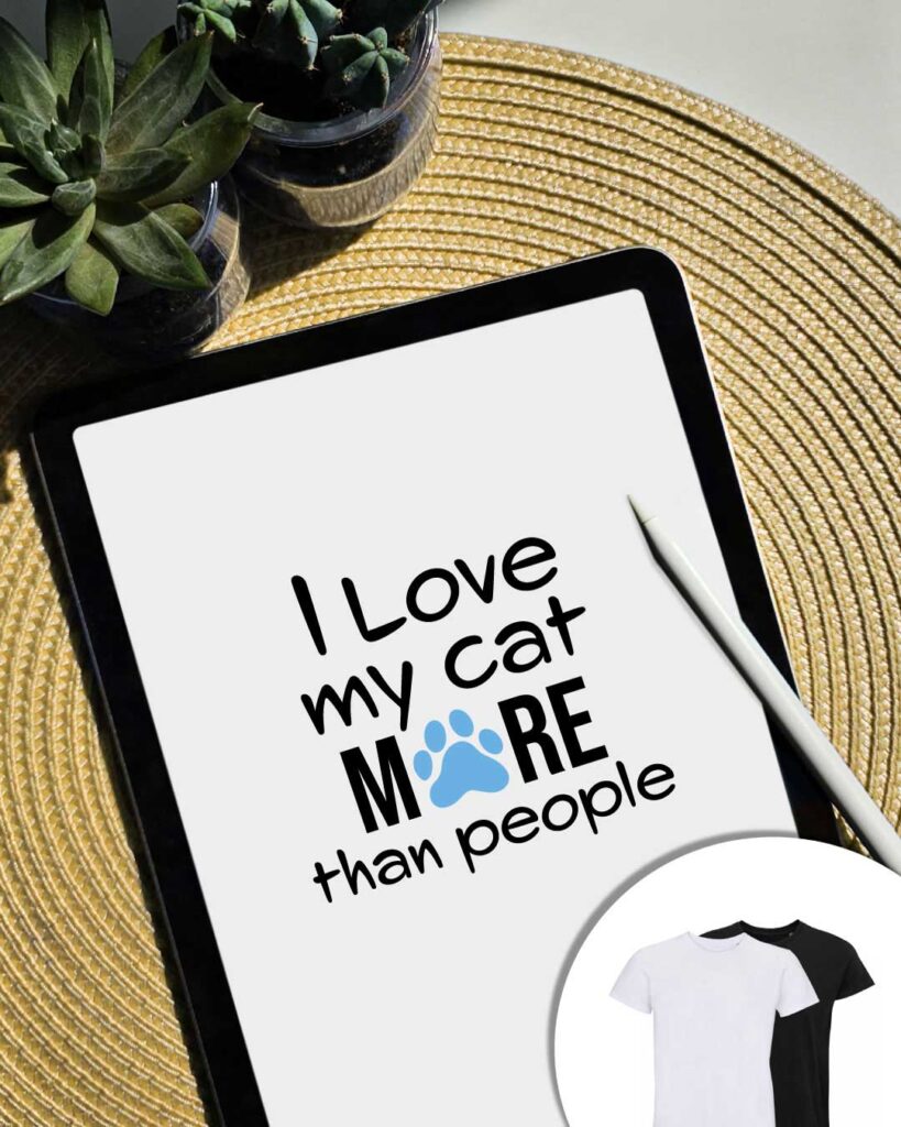 Grafica I love my cat more than people - gradica scritta con zampa gatto