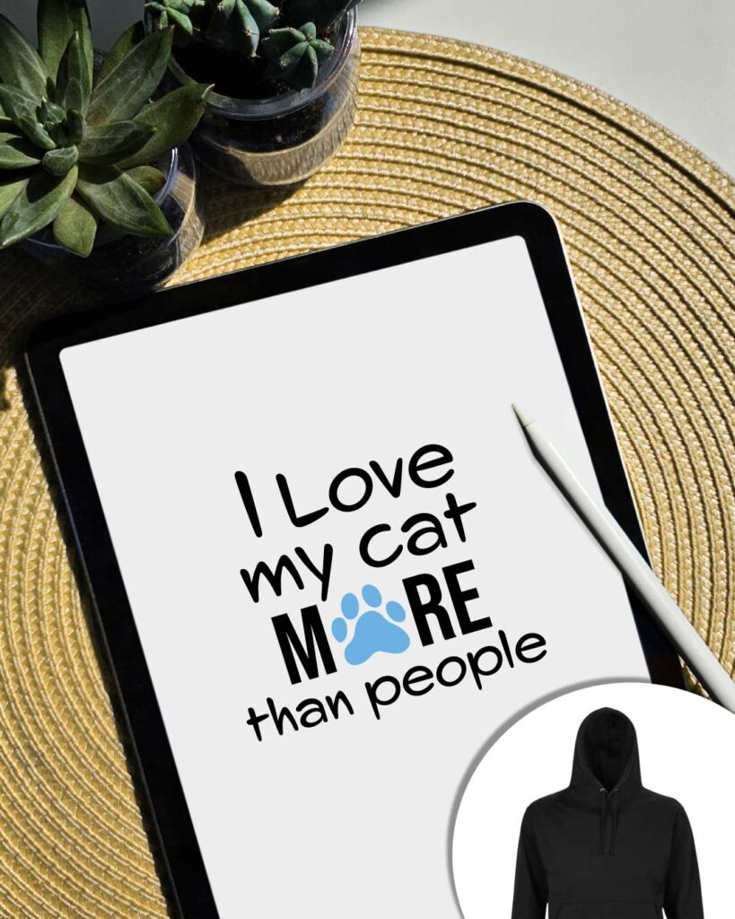 Grafica I love my cat more than people con zampetta gatto
