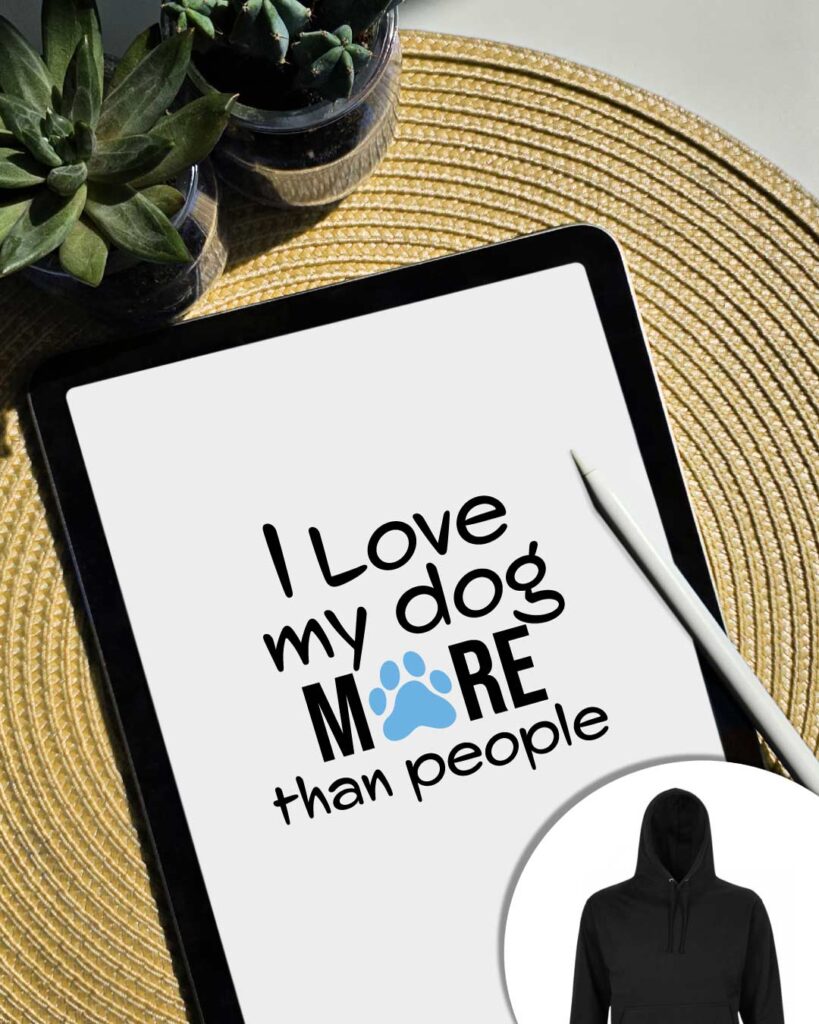 Grafica I love my dog more than people con zampetta cane