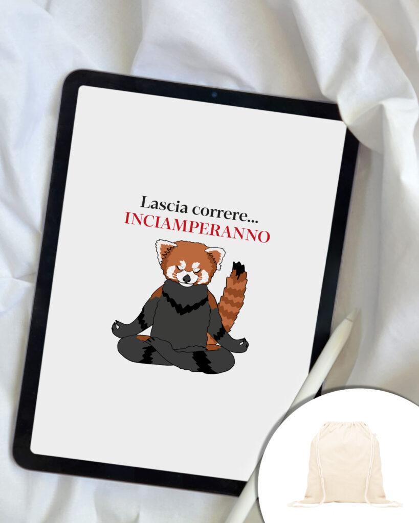 Grafica Lascia correre - panda rosso nella posizione yoga loto