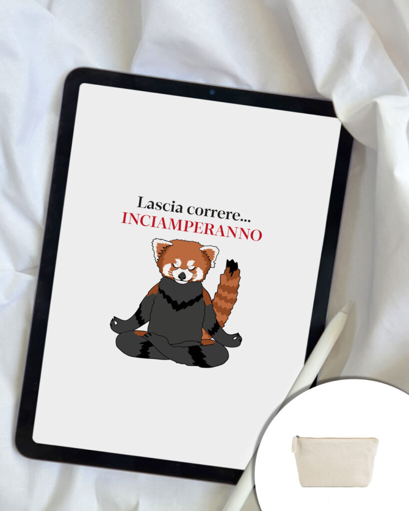Grafica Lascia correre - panda rosso nella posizione yoga loto