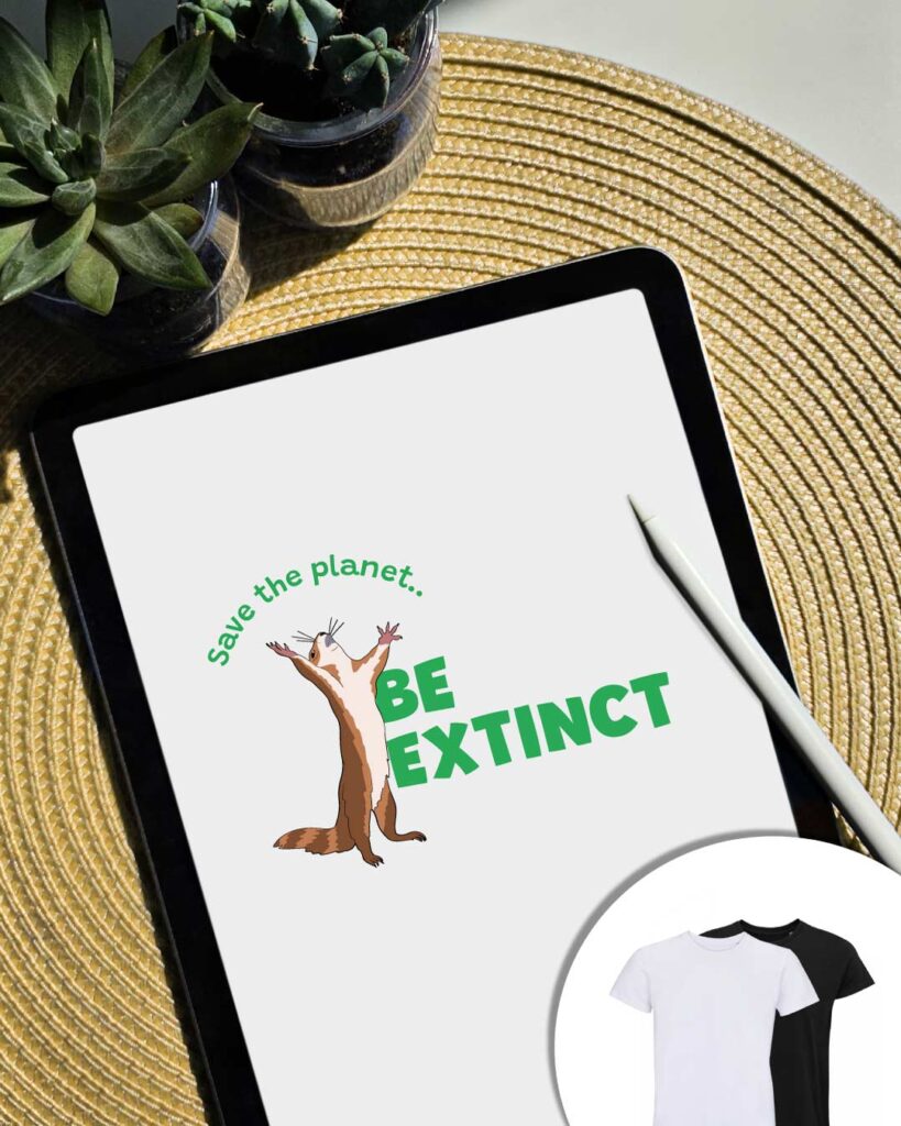Grafica save the planet, be extinct - scoiattolo con zampe aperte al cielo