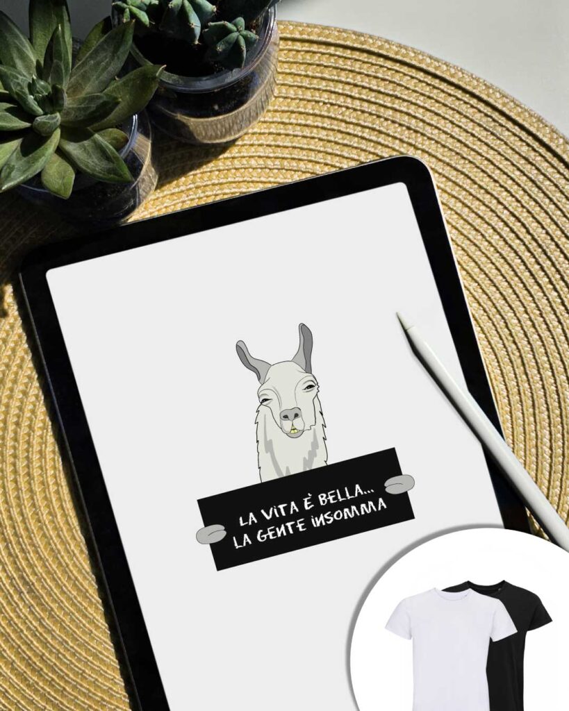 Grafica la vita è bella la gente insomma- lama con cartellone