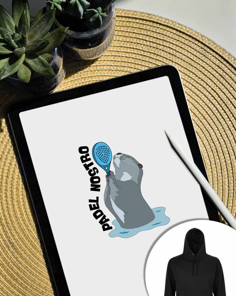 Grafica Padel Nostro con lontra e racchetta di Padel