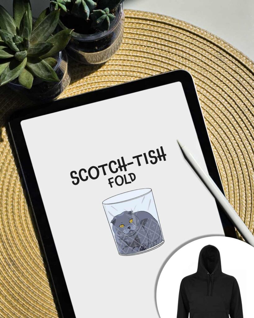 Grafica Scotchtish-fold: gatto Scottish Fold in un bicchiere da whiskey