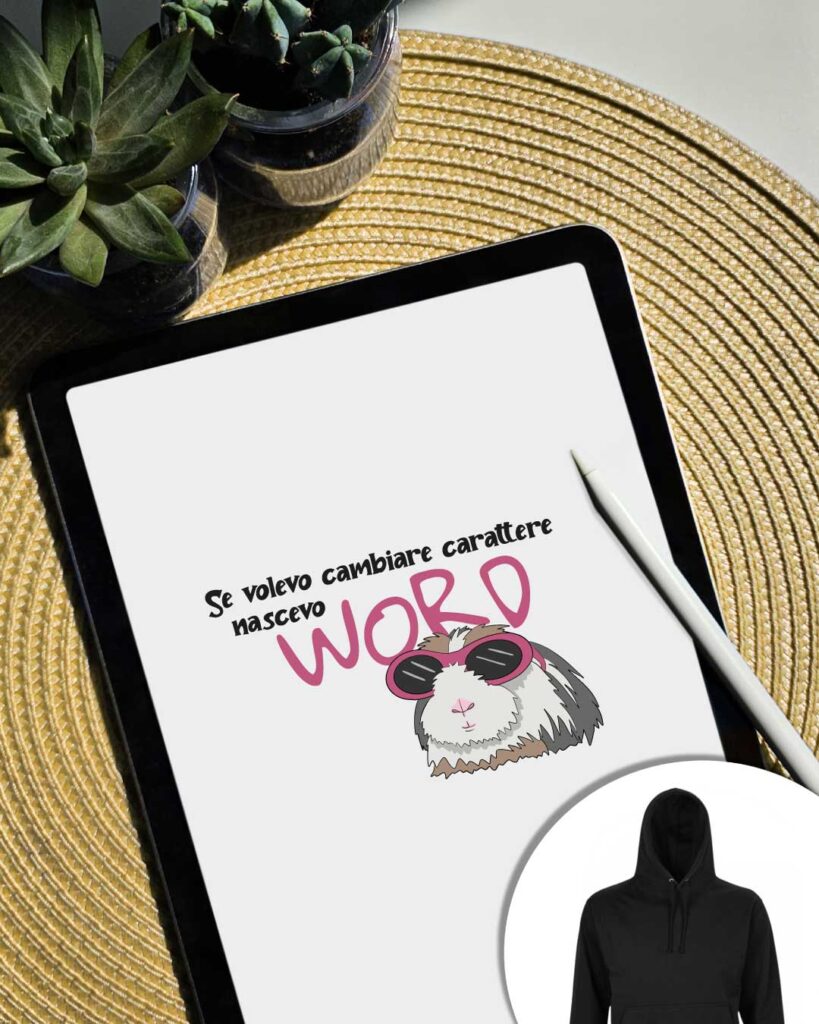 Grafica Se volevo cambiare carattere nascevo Word con porcellino d'India