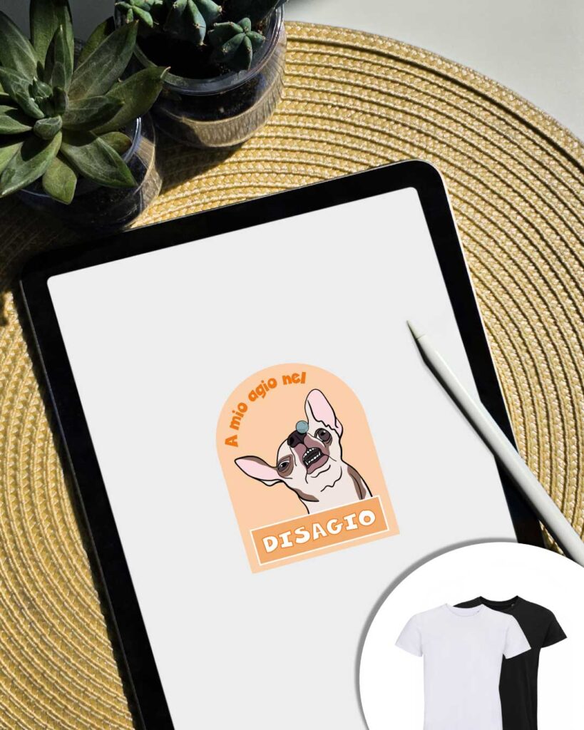 Grafica A mio agio nel Disagio: un cane con bolla al naso