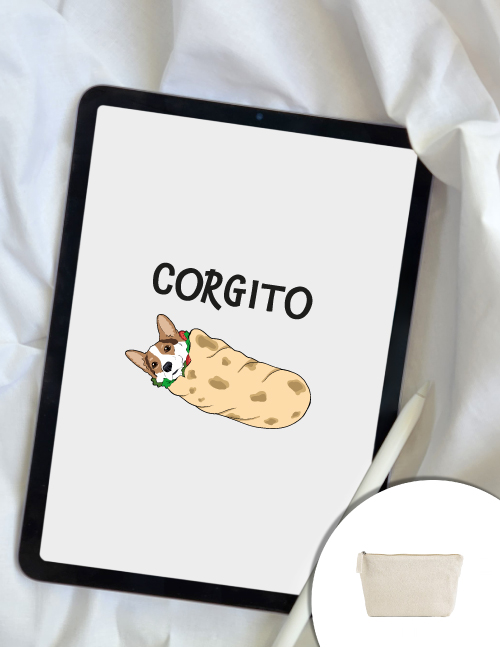 Grafica Corgito - grafica cane Corgi arrotolato dentro burrito